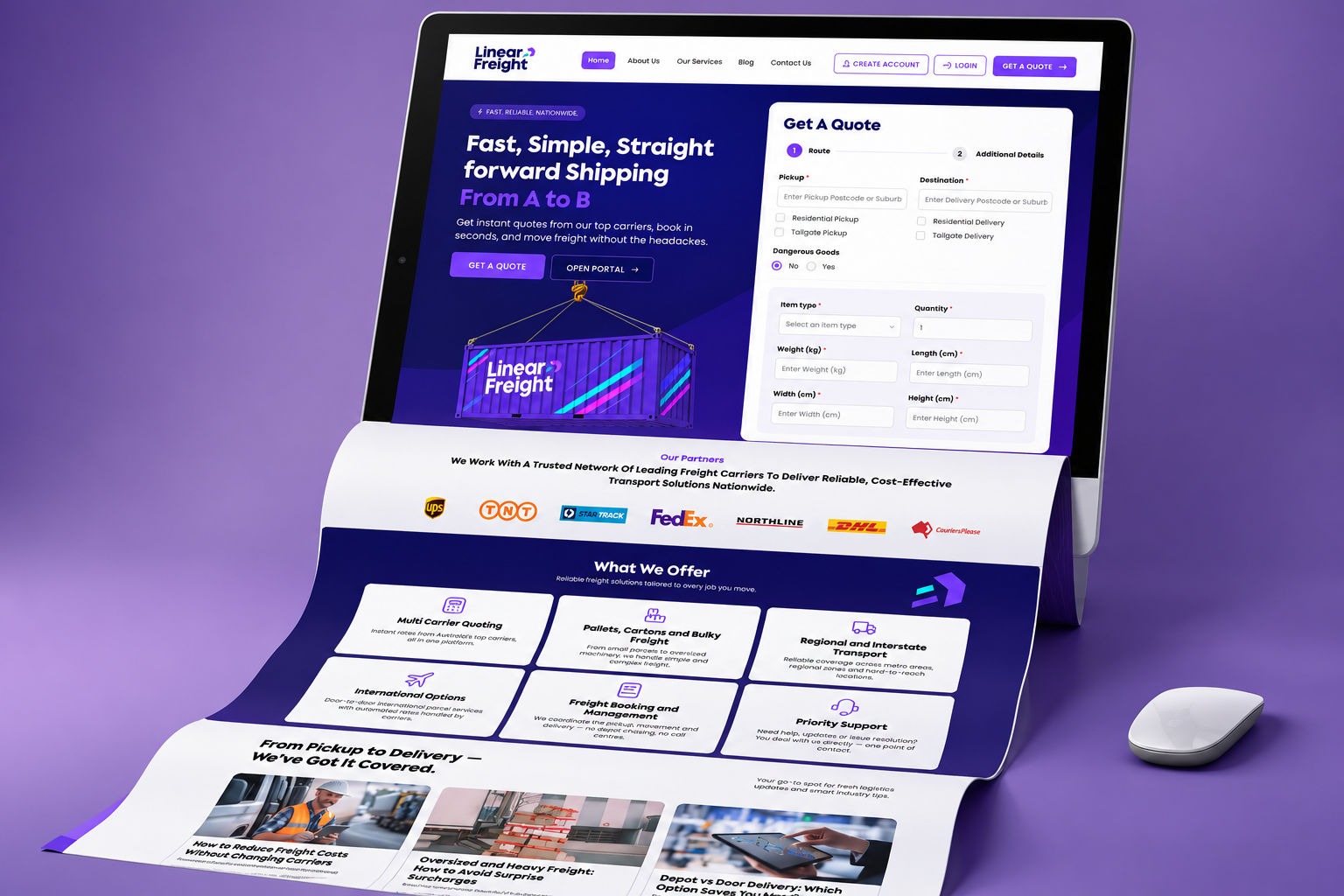 Linear Freight Webpage Ribbon Mockup